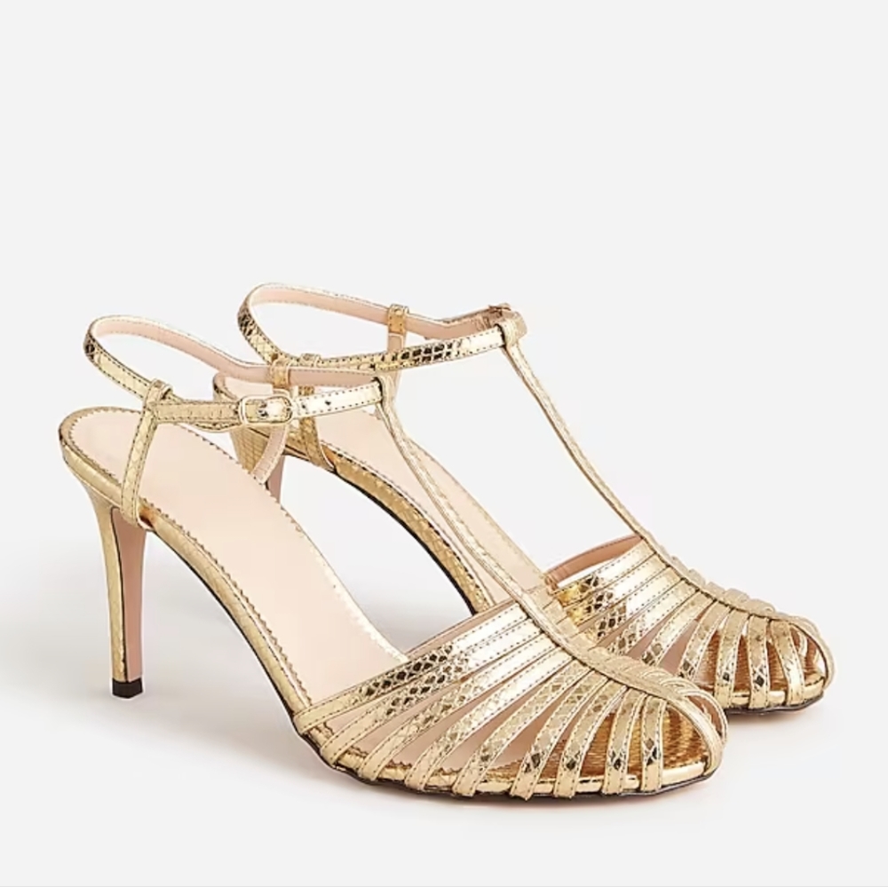 J.Crew Collection Rylie caged-toe heels in snake-embossed Italian leather Size 6